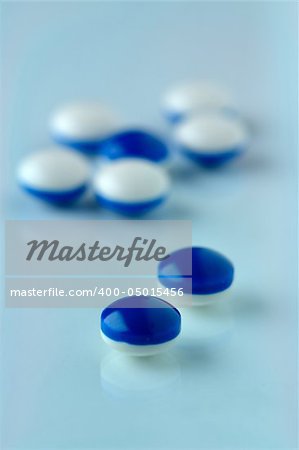 macro of white blue pills