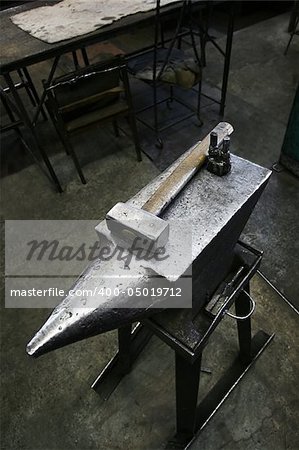 Hammer and anvil in an old smithy