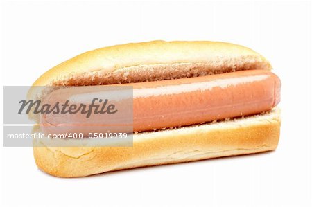 A hot dog with soft shadow on white background. Shallow DOF