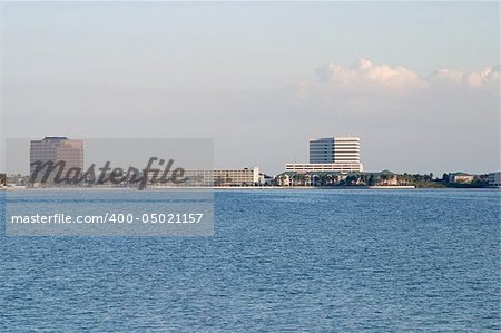 A veiw of hotels and condos along the Tampa Florida skyline.