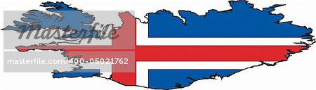 Illustration Vector of a Map and Flag from Iceland