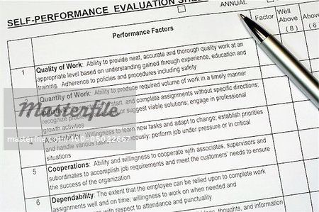 Performance rating Report with description of factors with pen