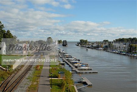 Boat docks along the Genesee River, Rochester, New York