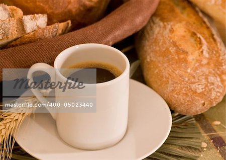 Rustic various baked bread with coffee