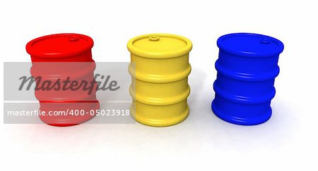 a 3d render of red,yellow and blue barrels