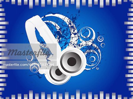 Dj's steroe headphones on a grunge floral vector illustration background