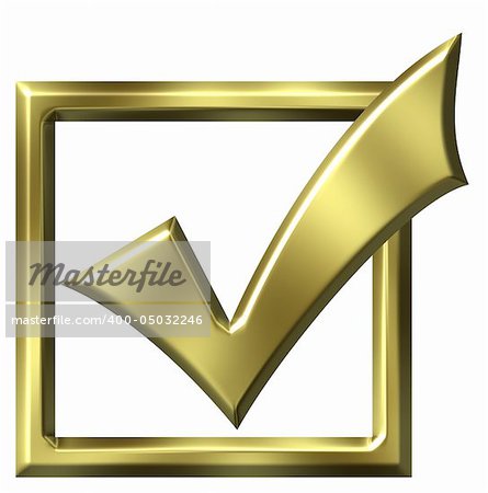3d golden ticked box isolated in white