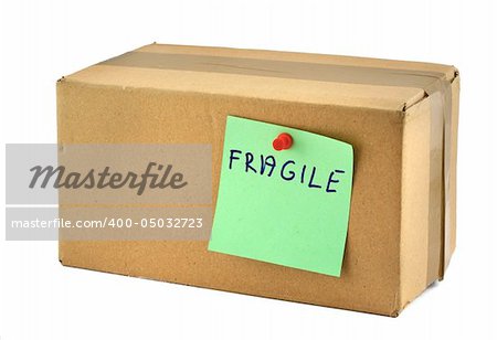 fragile cardboard box against white background