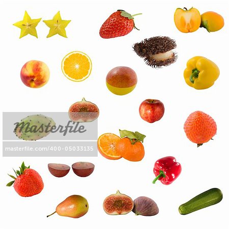 large page of fruits and vegetables on white