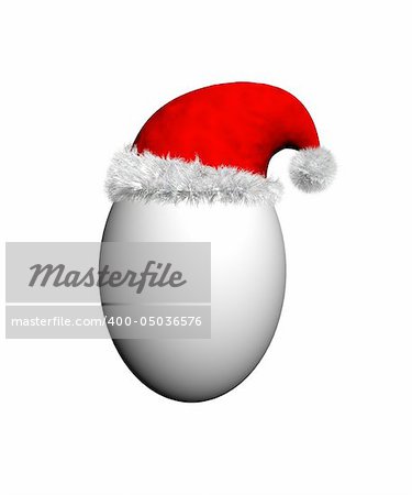 Egg wearing a red Santa hat with white fur