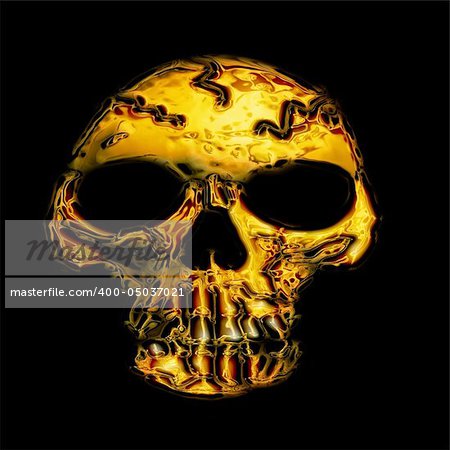 golden skull bone on the black background