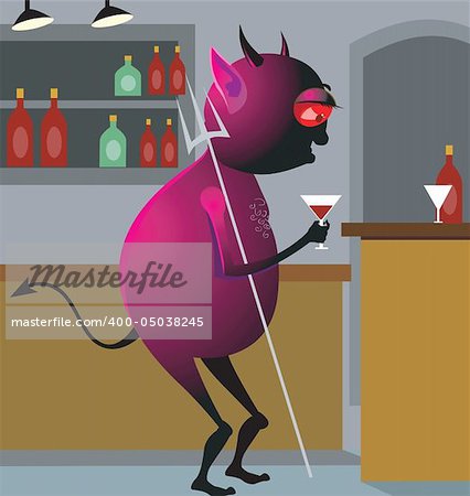 Illustration of a cartoon ghost in a bar