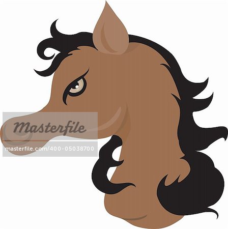 Illustration of a muscular horse with black hair in light back ground