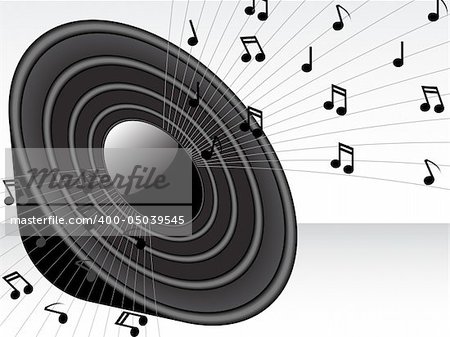 Vector illustration of black 3D speaker with music waves