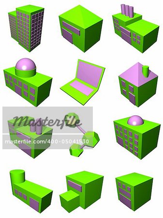 Supply chain logistics diagram symbol set in green and purple