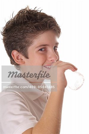 young boy drinking water vertical