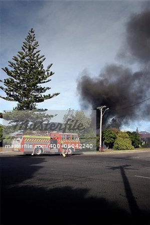 Firemen attending a house fire in Haumoana, New Zealand