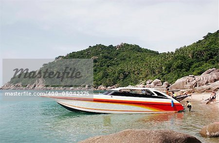 Speedboat moored at Mango Bay, Koh Tao Island, Thailand