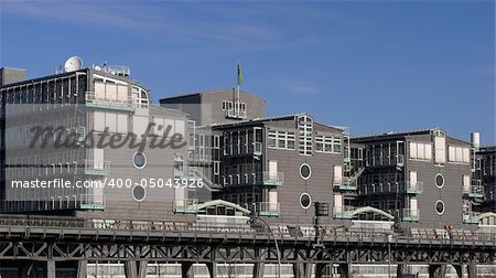 Grey terraced houses and subway tracks from Hamburg, Germany