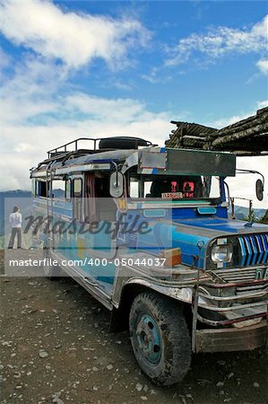 jeepney from banaue to batad parked on high pass northern luzon the philippines