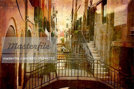 Artistic work of my own in retro style - Postcard from Italy. - Urban Venice.