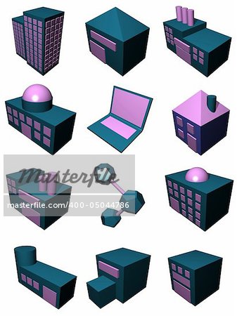 Supply chain logistics diagram symbol set in blue and purple