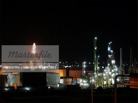 A large refinery at night