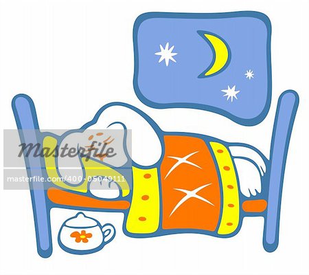 Cheerful sleeping cartoon puppy isolated on a white background.