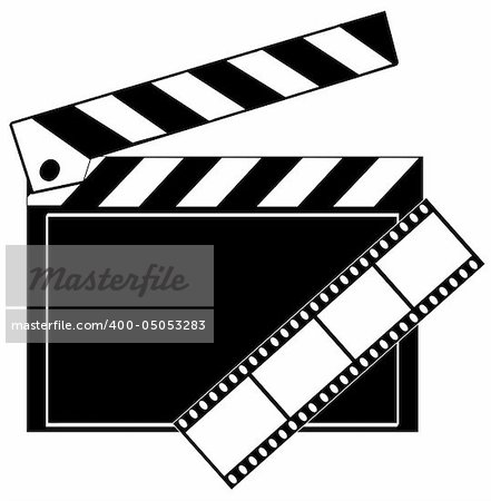 movie film strip and clapboard in black and white