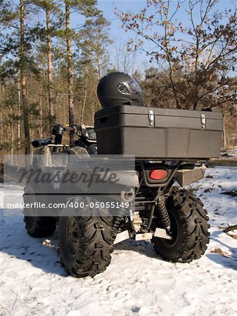 The all-terrain vehicle in the winter woodland