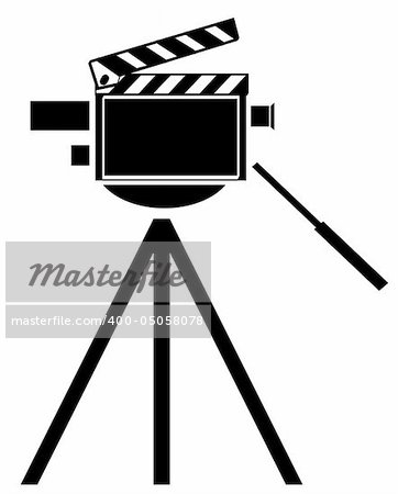 black silhouette of movie camera with camera as clapboard