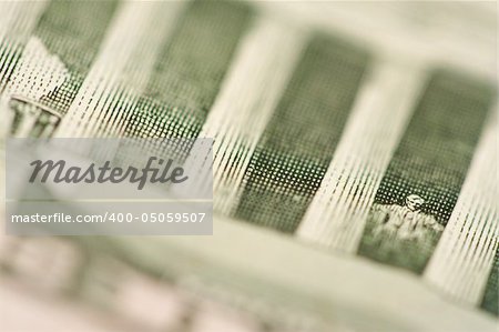 Macro of the back of the U.S. Five Dollar Bill showing Lincoln Statue