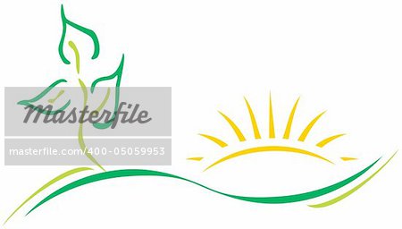 Ecology theme logo template with leaf and sun