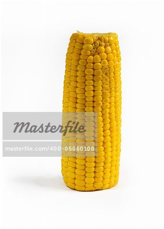 Boiled corn cob with shadow isolated on white background. Clipping path included.