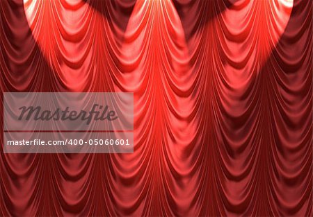 luxurious red velvet curtains such as on a stage or theatre with spotlights