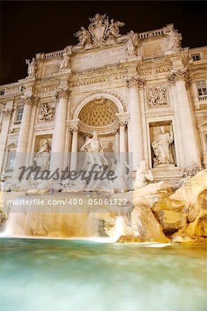 view of Trevi Fountain by night, Rome, Italy.