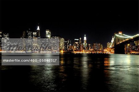 Beautifuly lit NY skyline at the night