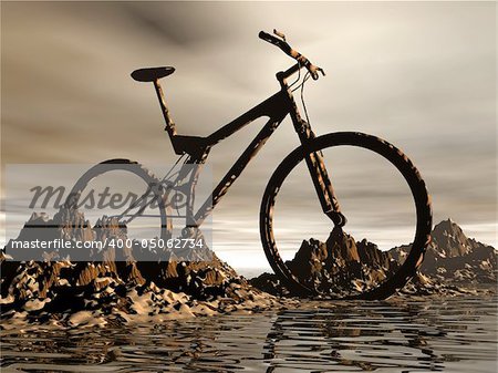 dirt Mountain  bike over the rock background