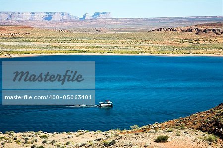 Recreation are with boats on Lake Powell near Page in Arizona, USA