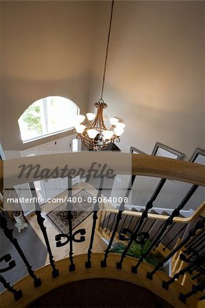 Looking down from a staircase in a house