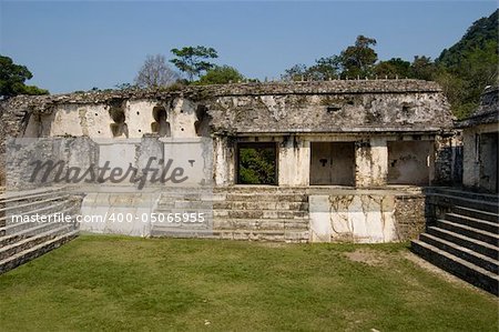 King Pakal castle detail showing the courtyard and main entrance at Palenque ruins