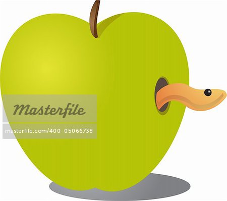 Apple with a worm coming out illustration