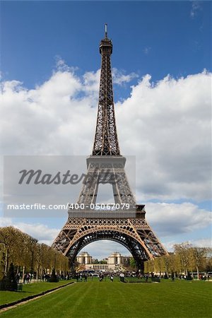 View at Eiffel Tower from the Champ de Mars (Field of Mars)