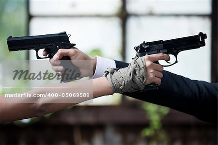 symbolic photo of young couple in war