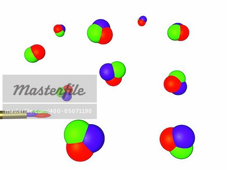 Three-dimensional picture with the image of soap bubbles of color RGB which take off from a tubule