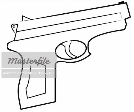 outline of hand gun isolated on white