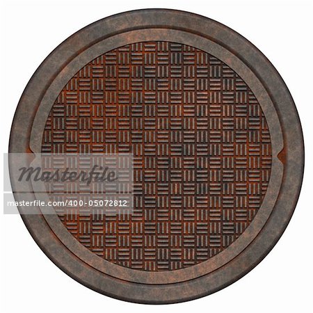 Computer generated illustration of rusty manhole cover