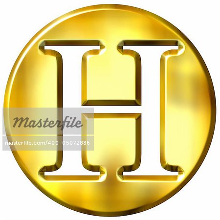3d golden letter H isolated in white