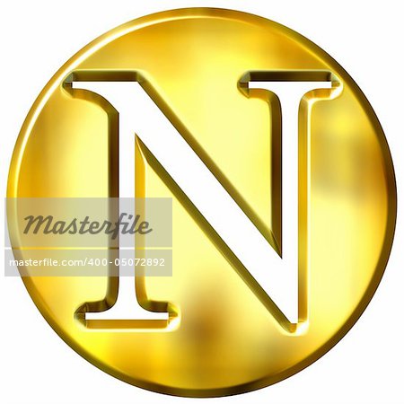 3d golden letter N isolated in white