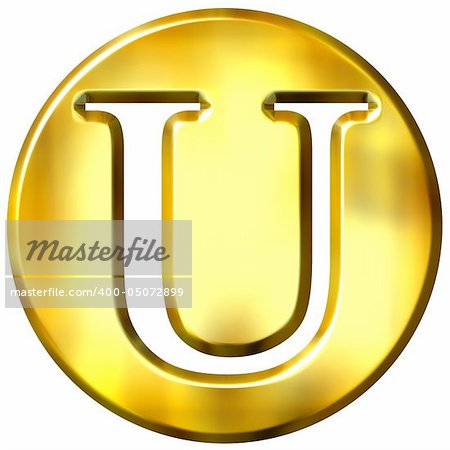 3d golden letter U isolated in white